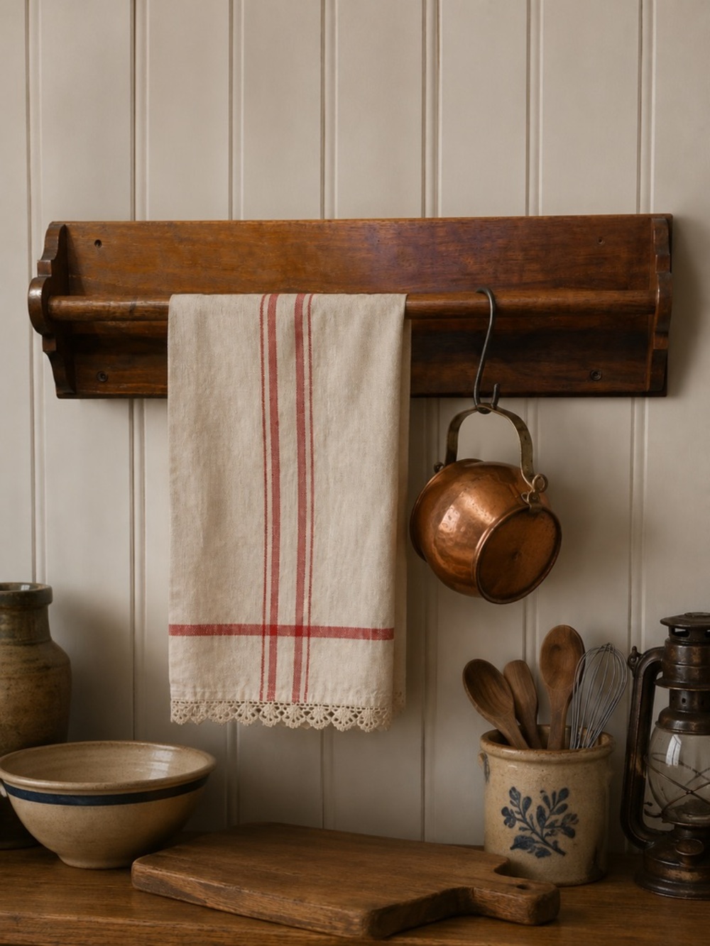 Primitive Wood Towel Bar Rack - Picture 2 of 9